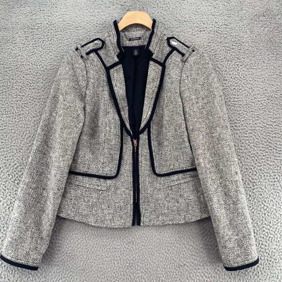 White House Black Market Jacket Womens 10 Gray Zip Pockets Military Career Work - Picture 1 of 11